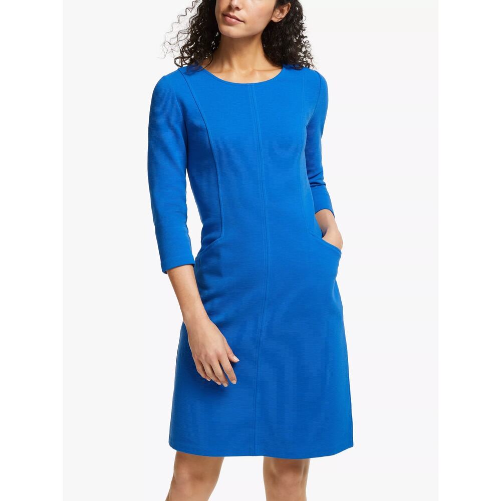 Boden Ellen Ottoman Ribbed Blue Shift Dress Size 6R 3/4 Sleeve Pockets EUC